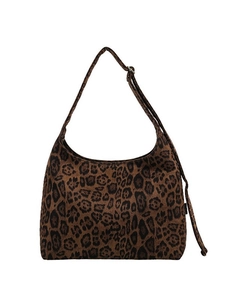 Borsa hobo retrò con stampa leopardata in finto scamosciato e tracolla regolabile