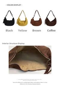 Detail view of large capacity crossbody crescent bag with adjustable strap and inner pocket