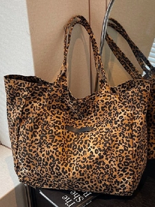 Women Leopard Print Canvas Tote Bag Large Capacity Casual Shoulder Bag Autumn Winter Fashion Commuter Shopping Handbag