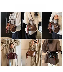 Collage du sac Boston en cuir montré en styles : bandoulière, épaule et porté main