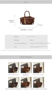 Detaillierte Größenangaben und Farbauswahl für die Handtasche mit Leopardenmuster