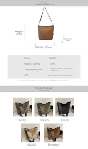 Detailed chart showing canvas bag dimensions 30x27x7cm and multi-color straps options
