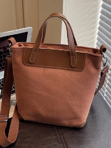 Retro Women PU Leather Bucket Shoulder Bag Commuting Versatile Contrast Stitching Large Capacity Handbag Underarm Bag