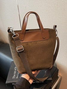Women's brown suede tote bag with large capacity and adjustable wide shoulder strap
