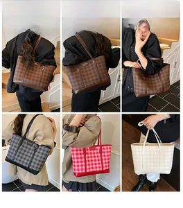 Collage of fashion plaid tote bags shown from multiple angles for versatile daily wear