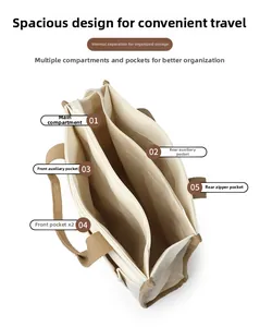Internal structure of off-white canvas tote showing main pocket and sub-compartments