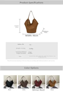 Detailed size specifications for a retro large capacity PU leather tote bag in four colors