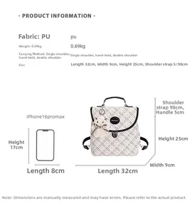 Detailed size specifications for checkerboard backpack with iPhone comparison