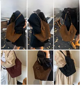 Three colors of retro vintage tote bags shown in multi-angle outdoor and indoor style views