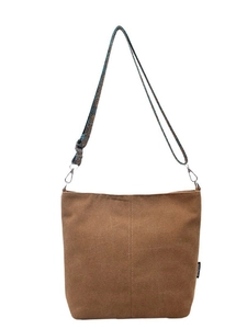 Sac à bandoulière en toile marron avec sangle à fleurs vintage et grande capacité