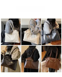 Vue multi-angle de grands sacs cabas rétro en cuir beige, noir, marron et marron clair