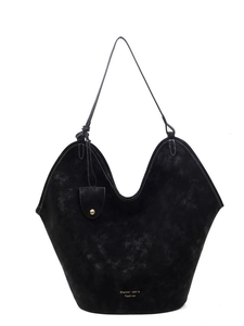 Retro schwarze Wildleder Shopper Tasche mit großem Fassungsvermögen und tiefem V-Ausschnitt