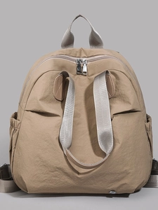 Khaki nylon large capacity backpack with water-resistant fabric and dual side pockets