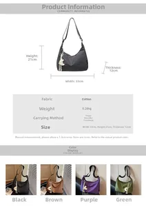 Vue détaillée du sac en toile à carreaux avec dimensions et pendentif lune mignon