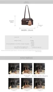Detailed size chart showing dimensions and specifications for the retro Boston handbag