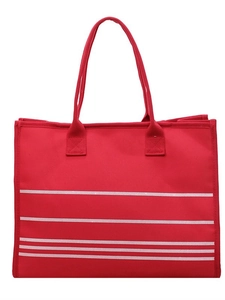 Large red striped canvas tote bag with shoulder straps for women casual everyday use