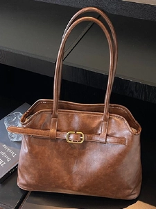 Sac Cabas Vintage en Cuir PU de Grande Capacité pour Femmes Sac à Bandoulière de Mode Navette Avec Boucle en Métal Sac à Main à Double Sangle