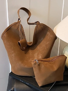 Large Capacity Vintage Tote Bag For Women Retro Frosted PU Leather Underarm Shoulder Bag Minimalist Commuter Handbag