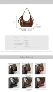 Guide des tailles détaillé et options de couleurs pour le sac hobo en cuir PU mat