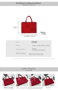 Guide des tailles du sac à main rouge de mariée avec motifs floraux et détails