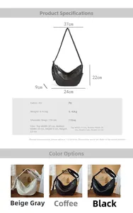 Detailed size chart and specifications for the retro PU leather crescent shoulder bag