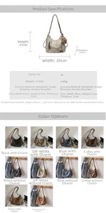 Detailed size specifications for women's convertible tote bag in multiple colors
