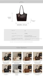 Detailed size specifications and color options for the large PU leather tote bag