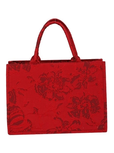Élégant sac cabas de mariée rouge avec motif floral jacquard et doubles poignées