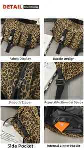 Details der Leopard-Tragetasche mit Schnallenverschluss, Seitentasche und verstellbarem Gurt