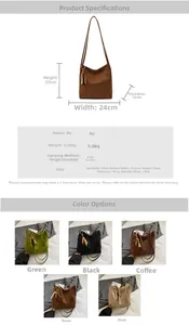 Detailed size specifications and color options for the leopard print bucket shoulder bag