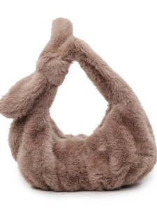 Borsa a mano in ecopelliccia rosa cipria stile francese con manico annodato