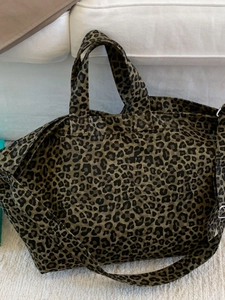 Women's Large Capacity Leopard Camouflage Canvas Tote Crossbody Bag Minimalist Lazy Style Shoulder Bag Student Shopping Bag