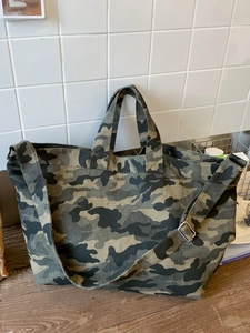 Large military camouflage canvas tote bag with adjustable shoulder strap for women