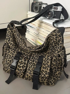 Leopardenmuster Segeltuch Tragetasche Große Kapazität Umhängetasche Lässig Vintage Mehrfachtaschen Schultertasche Für Damen Street Style