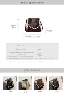 Detailed view of woven PU leather bucket bag with decorative scarf handle and chain