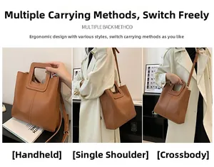 Brown tote bag with hollow square handle showing handbag, shoulder, and crossbody styles