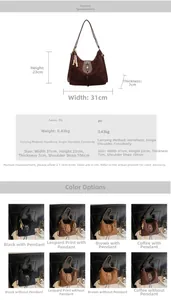 Spécifications de taille et comparatif de couleurs du sac hobo vintage en PU pour femme
