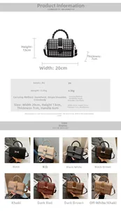 Detail view of small woven texture square bag with dimensions 20x13x7cm and PU leather material