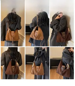 Vues multiples d'un grand sac cabas vintage avec franges et boucle florale