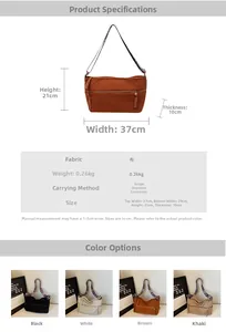 Detail view of large corduroy tote bag showing size specs and geometric strap design