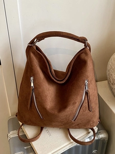 Sac fourre-tout rétro en daim marron avec bandoulière et bretelles de sac à dos