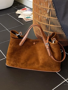 Women Large Capacity Tote Bag Matte PU Suede Texture Shoulder Bag Vintage Casual Travel Handbag For Daily Match