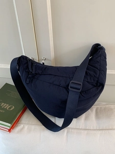 Women Casual Nylon Crescent Crossbody Bag Large Capacity Pleated Dumpling Shoulder Bag For Daily Commute Versatile Hobo Bag