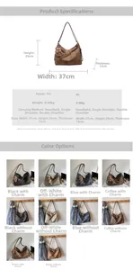 Detailed size specifications for large PU leather hobo tote bag 37x29x13cm