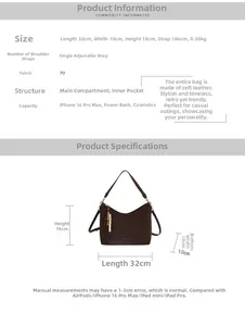 Detailed specs of the vintage brown PU leather hobo bag with size dimensions and structure