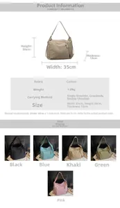 Detailed dimensions and color matrix of the large nylon crossbody bag with 35x30x13cm size