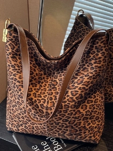 Vintage Leopard Print Shoulder Bag For Women Fashion Large Capacity PU Leather Tote Bag Retro Commuter Hobo Handbag