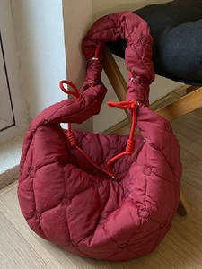 Sac à Épaule Matelassé en Cœur pour Femmes Nylon Grande Capacité Tote Bag Décontracté Sac Hobo Couleur Unie Mode
