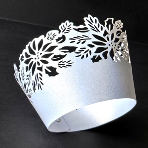 Laser Cut Hollow Rose Floral Cupcake Wrapper Pearlescent Paper Lace Cake Decoration For Wedding Birthday Party Celebration