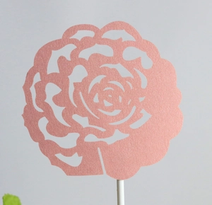 Laser Cut Rose Floral Cake Toppers Pearlescent Paper Romantic Hollow Flower Design For Wedding Birthday Anniversary Party Decorations Picks